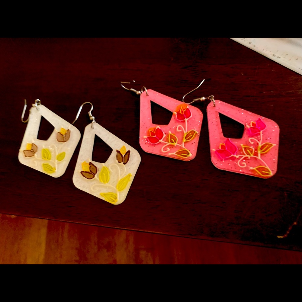 2 pairs of earrings, handmade at craft fair Ireland. Bought in Dublin.